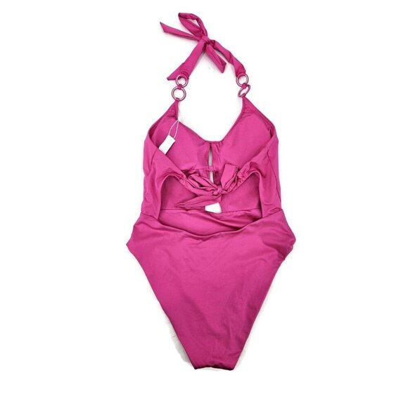 New Trina Turk Monaco Halter Swimsuit Womens 10 One Piece Rose Pink Cutout - Picture 5 of 10